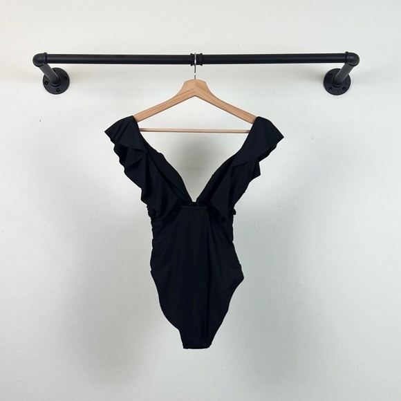 NWT J. Crew Ruched ruffle one-piece swimsuit in Black - Picture 6 of 8